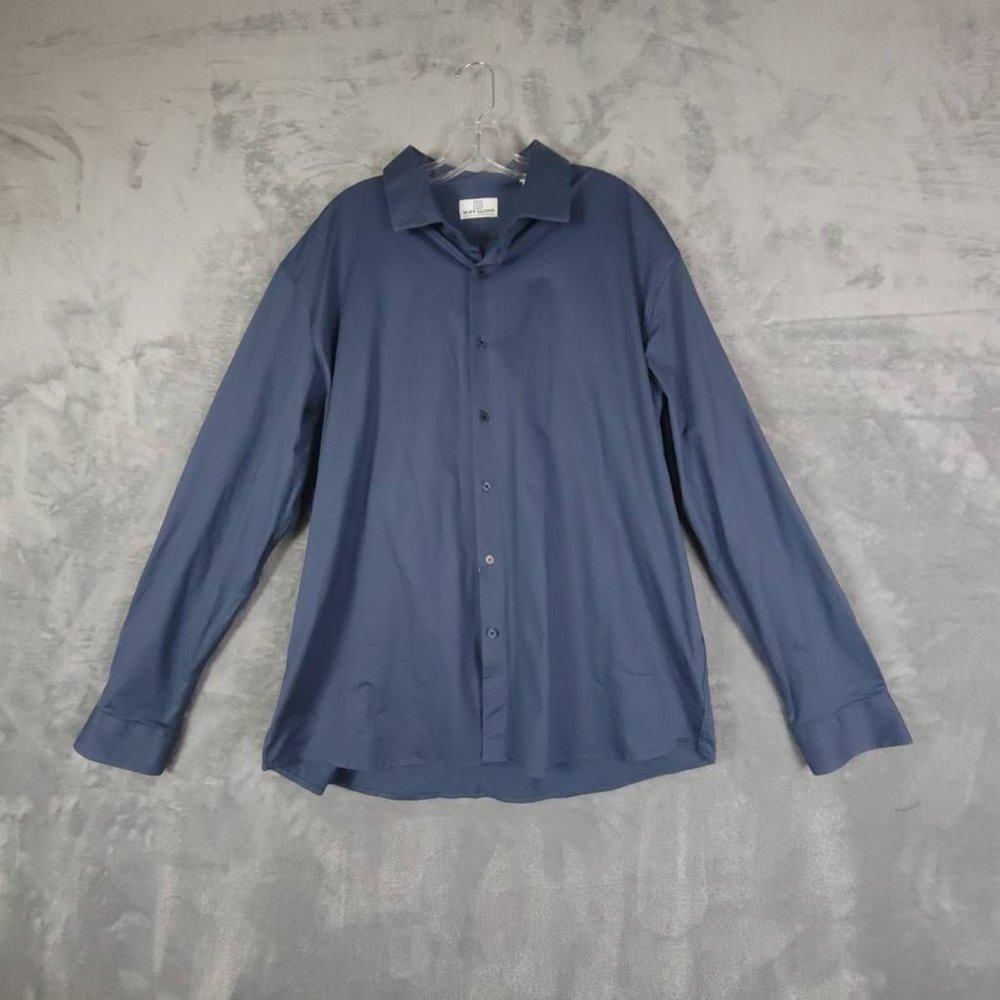 Soft Cloth Mens Button-Up Shirt Blue Long Sleeve Spread Collar Stretch XXL New‎